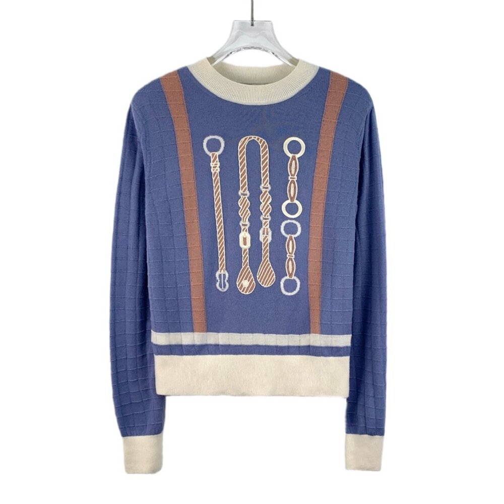 Hermes Colorblock Chain & Saddle Embroidered Wool… - image 1